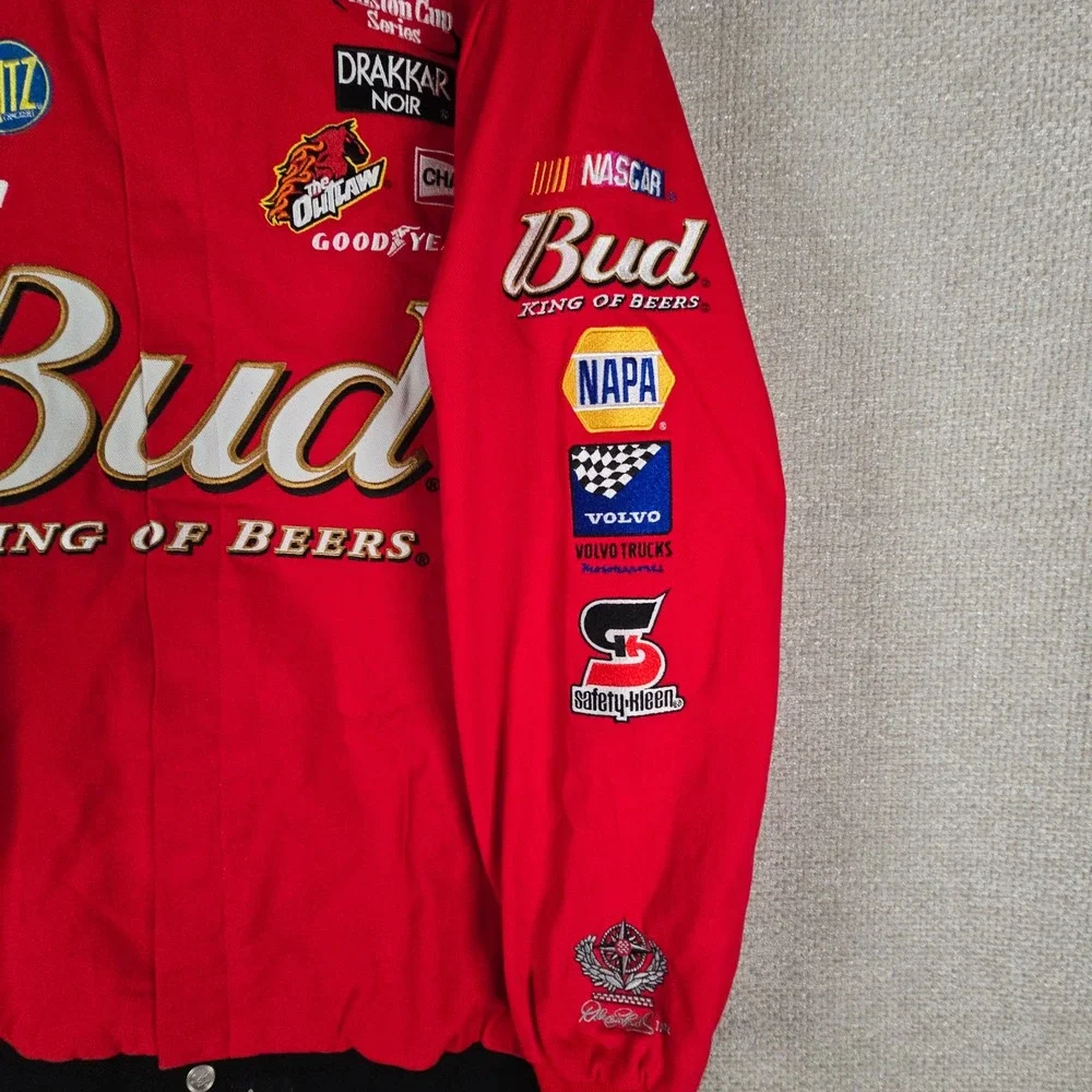 Chase Authentics Budweiser NASCAR Racing Jacket Red Cotton XXL Winston Cup Snap